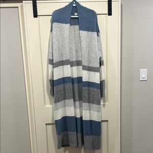 Three Bird Nest Blue and Gray Striped Cardigan
